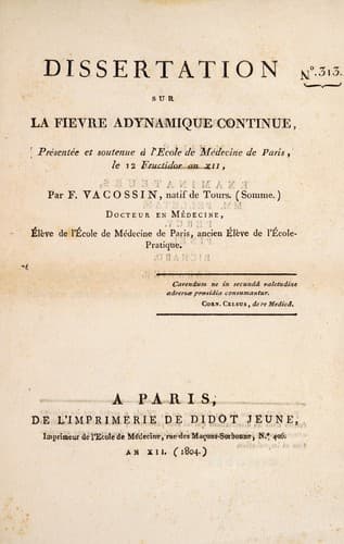 Tapa de Dissertation sur la fièvre adynamique continue