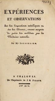 Tapa de Expériences et observations sur les emanations metalliques et sur les elémens, comme moyens de guérir les maladies par la médecine naturelle