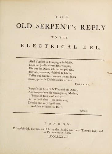 Tapa de The old serpent's reply to The electrical eel