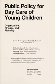 Tapa de Public policy for day care of young children: organization, finance, and planning