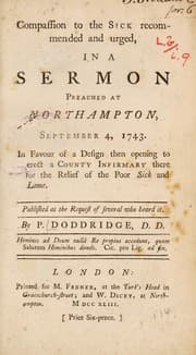 Tapa de Compassion to the sick recommended and urged, in a sermon preached at Northampton, September 4, 1743. In favour of a design ... to erect a county infirmary there