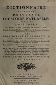 Tapa de Dictionnaire raisonné universel d'histoire naturelle. Contenant lhìstoire des animaux, des végétaux et des minéraux ... avec l̕histoire et la description des drogues simples tirées des trois regnes ...
