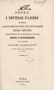Tapa de Sopra i diversi pareri intorno al soffiamento dell'aria nei polmoni degli asfitici come mezzo per richiamargli in vita cenni e riflessioni