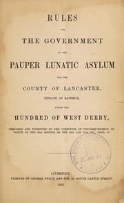 Tapa de Rules for the government of the Pauper Lunatic Asylum for the county of Lancaster situate at Rainhill, within the hundred of West Derby