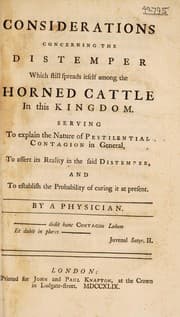 Tapa de Considerations concerning the distemper which still spreads itself among the horned cattle in this Kingdom ...