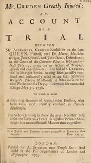 Tapa de Mr. Cruden greatly injured: an account of a trial between Mr. Alexander Cruden ... and Dr. Munro [and others], defendants ... July 17, 1739, on an action of trespass, assault and imprisonment ... To which is added a surprising account of several other persons who have been most unjustly confined in private madhouses
