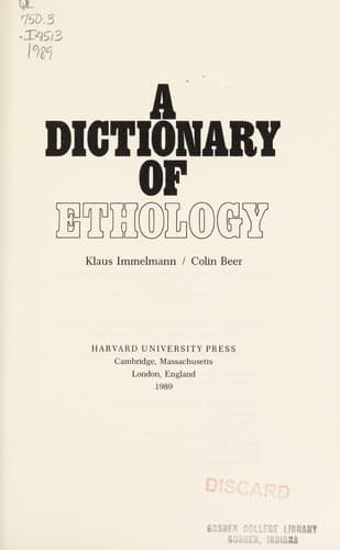 Tapa de A dictionary of ethology