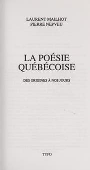 Tapa de La Poesie quebecoise des origines a nos jours