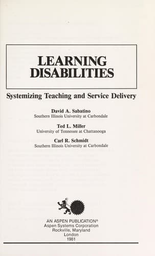 Tapa de Learning disabilities, systemizing teaching and service delivery