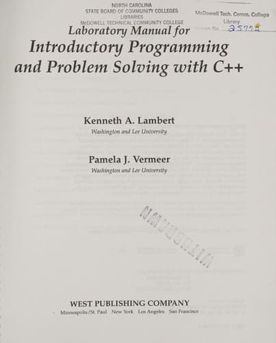 Tapa de Laboratory manual for introductory programming and problem solving with C++