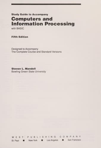 Tapa de Study guide to accompany Computers and information processing, with BASIC