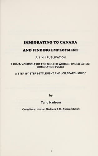 Tapa de Immigrating to Canada and finding employement