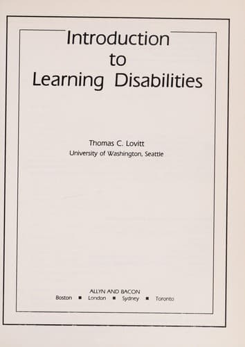 Tapa de Introduction to learning disabilities