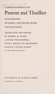 Tapa de Correspondence of Pasteur and Thuillier concerning anthrax and swine fever vaccinations