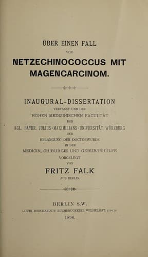 Tapa de Über einen Fall von Netzechinococcus mit Magencarcinom