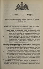 Tapa de Disclaimer and memorandum of alteration of John Ridgway to specification of George Robins Booth
