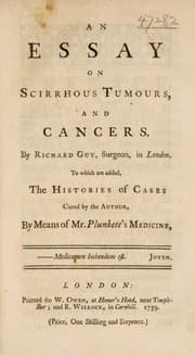 Tapa de An essay on scirrhous tumours and cancers. To which are added the histories of cases cured by the author, by means of Mr. Plunkett's medicine