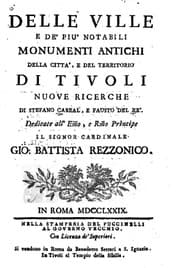 Tapa de Delle ville e de' piu' notabili monumenti antichi della citta', e del territorio di Tivoli