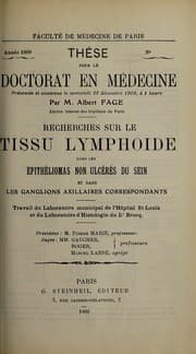 Tapa de Recherches sur le tissu lymphoide dans les epithëliomas non ulcerées du sein et dans les ganglions axillaires correspondants ...