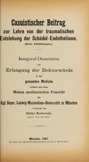 Tapa de Casuistischer Beitrag zur Lehre von der traumatischen Entstehung der Schädel-Endotheliome ...