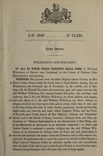 Tapa de Specification of William Wilkinson