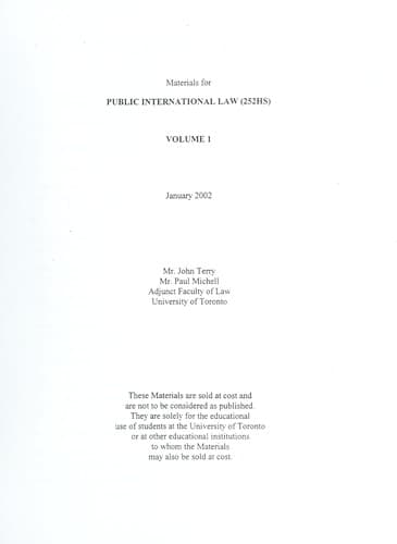 Tapa de Materials for public international law (252HS)
