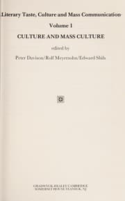 Tapa de Culture and Mass Culture (Literary Taste, Culture and Mass Communication Ser.)