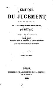 Tapa de Critique du jugement: suivie des observations sur le sentiment du beau et du ...