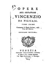 Tapa de Opere del senatore Vincenzio da Filicaja
