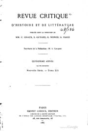 Tapa de Revue critique d'histoire et de littérature, recueil hebdomadaire ...