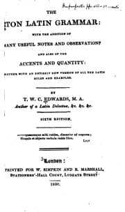 Tapa de The Eton Latin Grammar: With the Addition of Many Useful Notes and Observations and Also of the ...