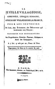 Tapa de La Feuille villageoise: adressée, chaque semaine, a tous les villages de la France, pour les ...