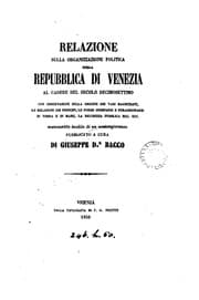 Tapa de Relazione sulla organizzazione politica della republica di Venezia al cadere del secolo ...