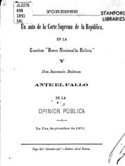 Tapa de Un auto de la Corte Suprema de la República en la cuestión"banco Nacional de ...