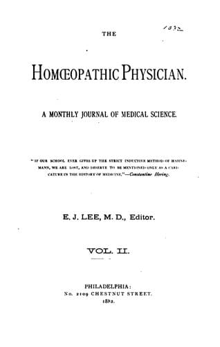 Tapa de The Homœopathic Physician