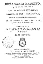 Tapa de Semanario erudito que comprehende varias obras ineditas, criticas, Morales ...