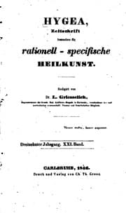 Tapa de Hygea. zeitschrift fuer heilkunst
