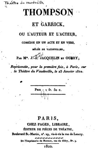 Tapa de Théatre du Vaudeville