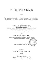 Tapa de The Psalms, with intr. and critical notes by A.C. Jennings assisted by W.H. Lowe