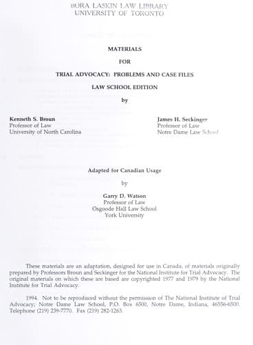 Tapa de Materials for trial advocacy