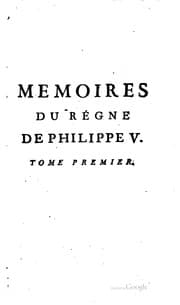 Tapa de Mémoires pour servir a l'histoire d'Espagne, sous le regne de Philippe V.