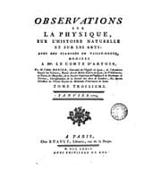 Tapa de Observations sur la Physique. Janvier 1774