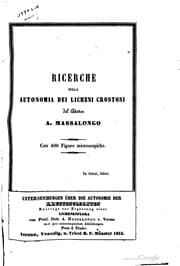 Tapa de Ricerche sull'autonomia dei licheni crostosi e materiali pella loro naturale ordinazione del d.' A. prof. Massalongo ...