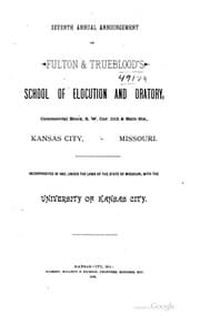 Tapa de 7th annual announcement of Fulton and Trueblood's School of Elocution and oratory