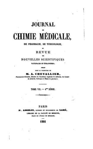 Tapa de Journal de Chimie Medicale,De Pharmacie,De Toxicologie.TOME VII-4 Serie