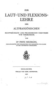 Tapa de Zur laut- und flexions-lehre des altfranzösischen, hauptsächlich aus pikardischen urkunden von Vermandois