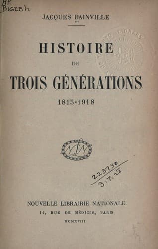 Tapa de Histoire de trois générations, 1815-1918