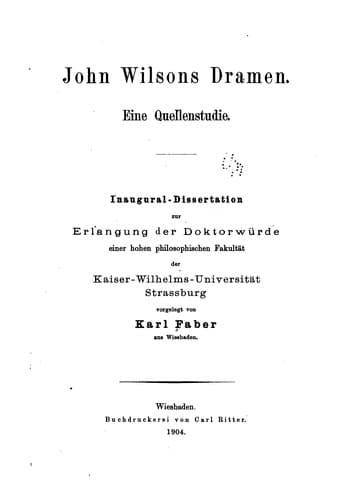 Tapa de John Wilsons Dramen: Eine Quellenstudie...