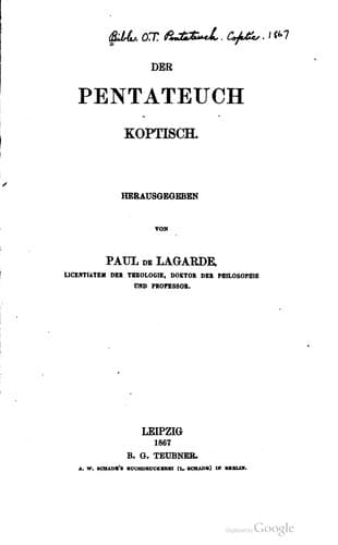 Tapa de Der Pentateuch koptisch