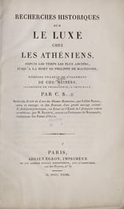Tapa de Recherches historiques sur le luxe chez les Athéniens
